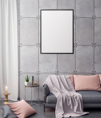 İç kısımda Mockup Poster, modern bir tasarımın 3B çizimi