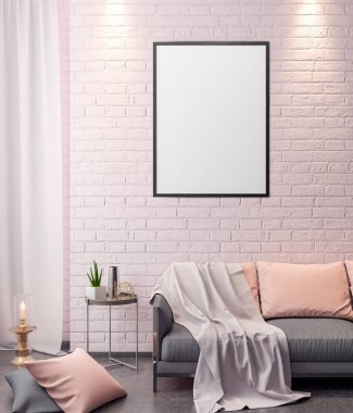 İç kısımda Mockup Poster, modern bir tasarımın 3B çizimi