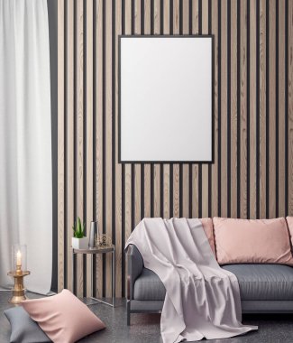 İç kısımda Mockup Poster, modern bir tasarımın 3B çizimi