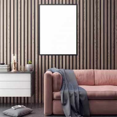 İç kısımda Mockup Poster, modern bir tasarımın 3B çizimi