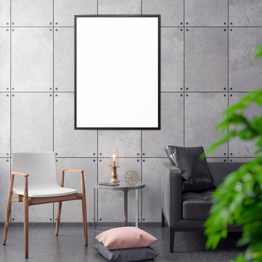 İç kısımda Mockup Poster, modern bir tasarımın 3B çizimi