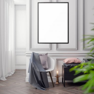 İç kısımda Mockup Poster, modern bir tasarımın 3B çizimi