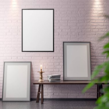 İç kısımda Mockup Poster, modern bir tasarımın 3B çizimi