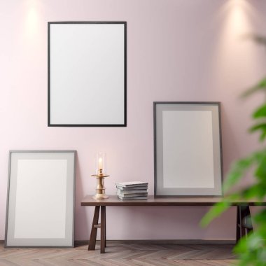 İç kısımda Mockup Poster, modern bir tasarımın 3B çizimi