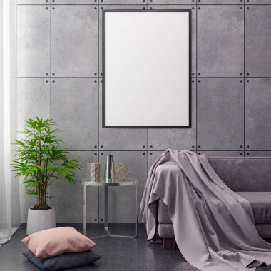 İç kısımda Mockup Poster, modern bir tasarımın 3B çizimi