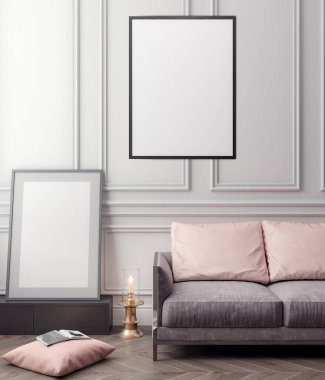 İç kısımda Mockup Poster, modern bir tasarımın 3B çizimi