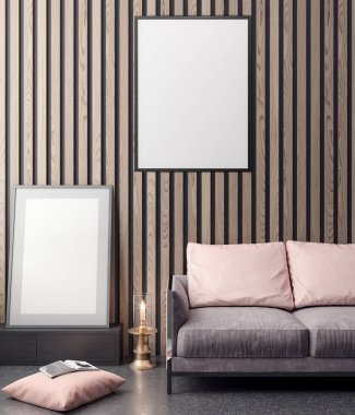 İç kısımda Mockup Poster, modern bir tasarımın 3B çizimi
