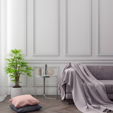 İç kısımda Mockup Poster, modern bir tasarımın 3B çizimi