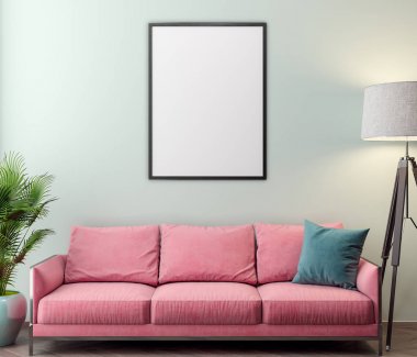 İç kısımda Mockup Poster, modern bir tasarımın 3B çizimi