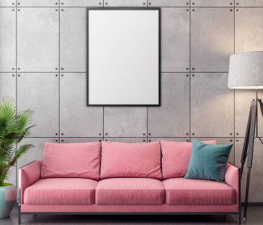İç kısımda Mockup Poster, modern bir tasarımın 3B çizimi