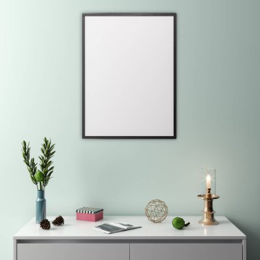İç kısımda Mockup Poster, modern bir tasarımın 3B çizimi