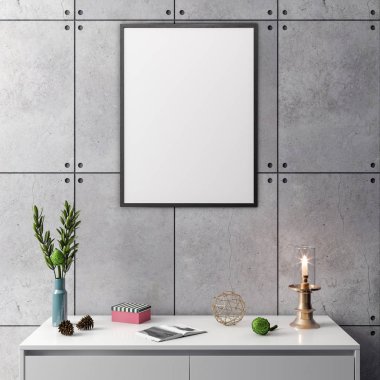 İç kısımda Mockup Poster, modern bir tasarımın 3B çizimi