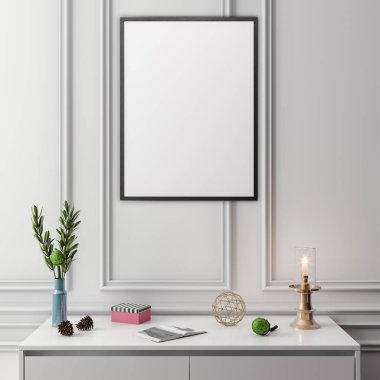 İç kısımda Mockup Poster, modern bir tasarımın 3B çizimi