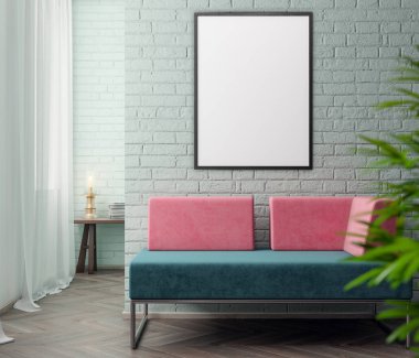 İç kısımda Mockup Poster, modern bir tasarımın 3B çizimi