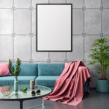 İç kısımda Mockup Poster, modern bir tasarımın 3B çizimi