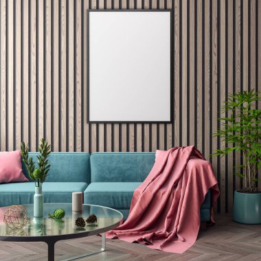 İç kısımda Mockup Poster, modern bir tasarımın 3B çizimi