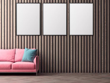 İç kısımda Mockup Poster, modern bir tasarımın 3B çizimi