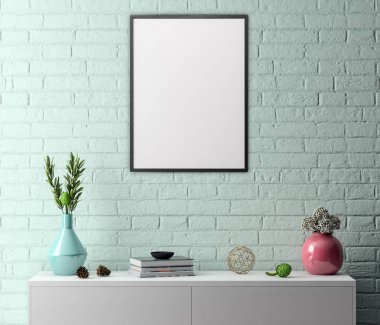 İç kısımda Mockup Poster, modern bir tasarımın 3B çizimi