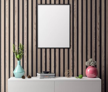 İç kısımda Mockup Poster, modern bir tasarımın 3B çizimi