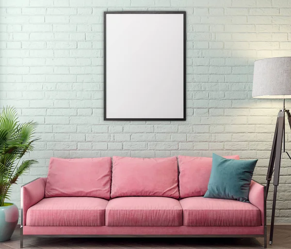 İç kısımda Mockup Poster, modern bir tasarımın 3B çizimi