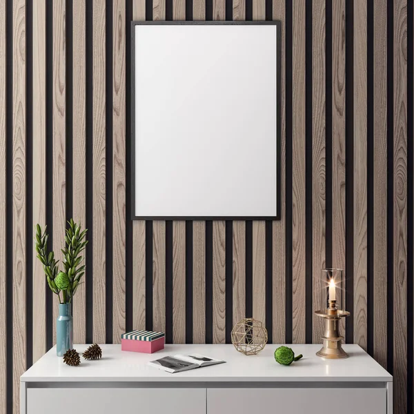 İç kısımda Mockup Poster, modern bir tasarımın 3B çizimi