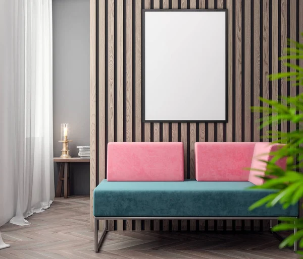 Mockup Poster in the interior, 3D illustration of a modern design — Stock Photo, Image