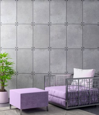 Poster çerçevesi arka planda hipster iç pembe renkler ve beton duvar, 3d render, 3d çizim kadar alay