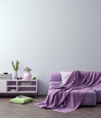 Poster çerçevesi arka planda hipster iç pembe renkler, 3d render, 3d çizim kadar alay