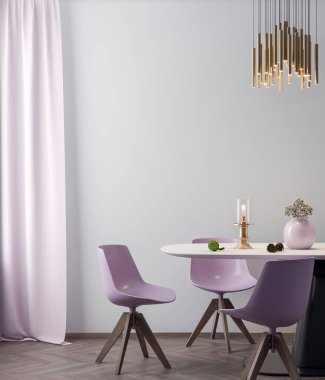 Poster çerçevesi arka planda hipster iç pembe renkler, 3d render, 3d çizim kadar alay