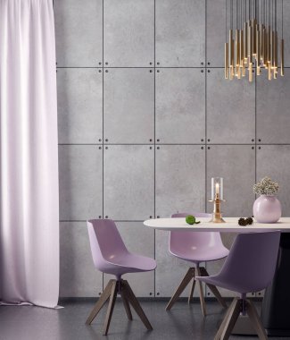 Poster çerçevesi arka planda hipster iç pembe renkler ve beton duvar, 3d render, 3d çizim kadar alay