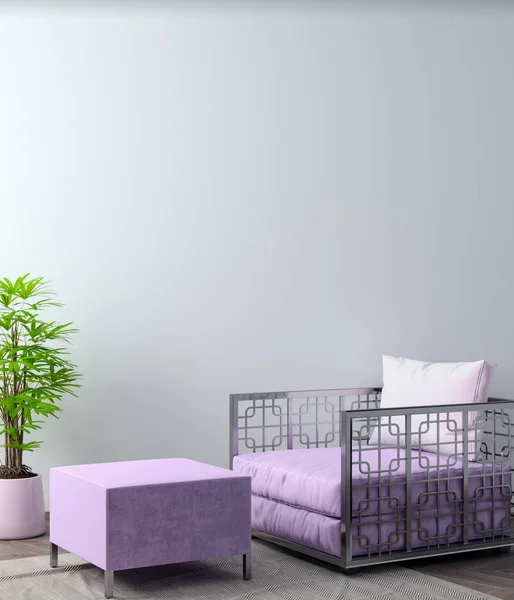 Mock up poster frame in hipster interior background in pink colors, 3D render, 3D illustration — Stock Photo, Image