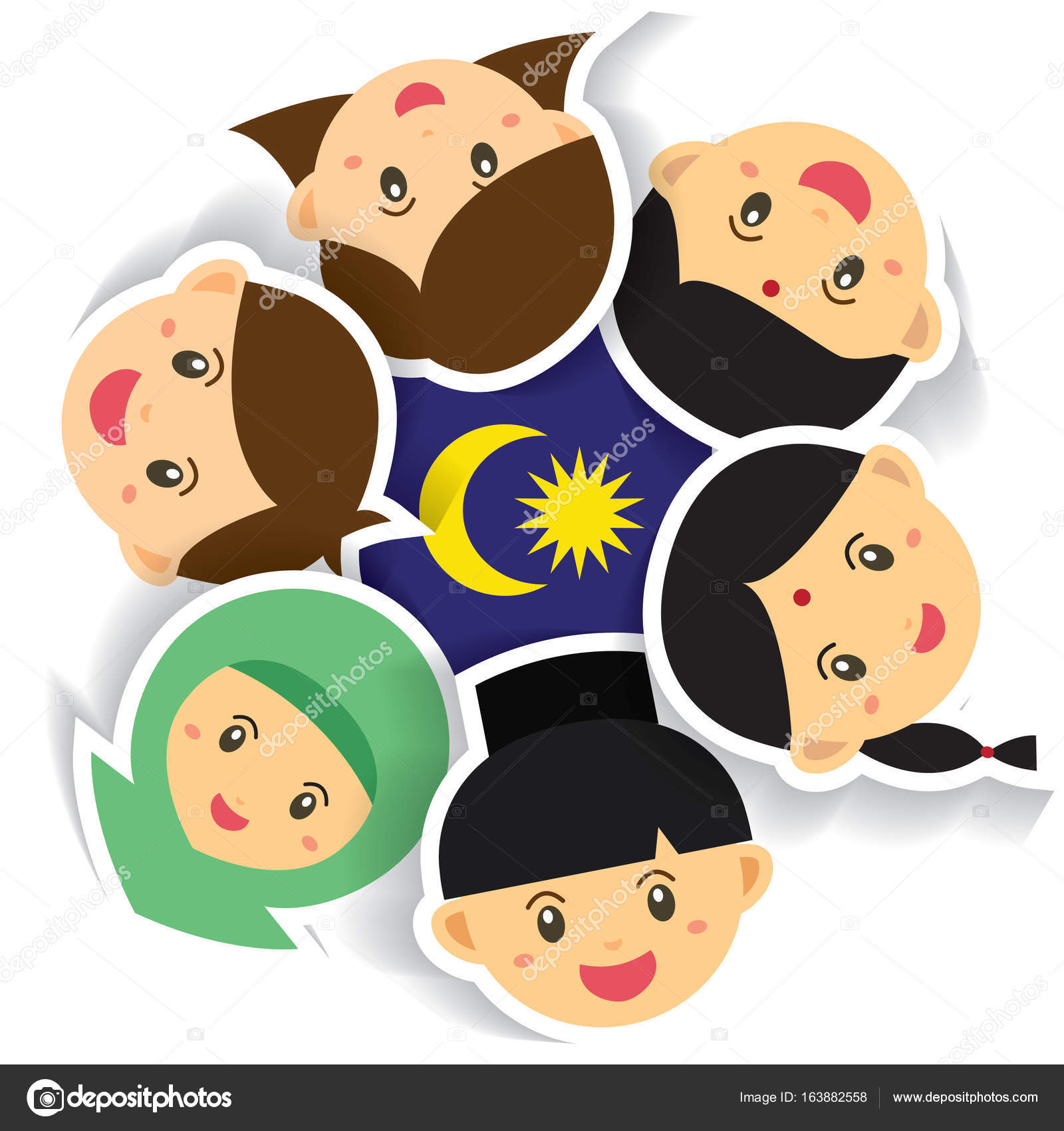 Malaysia National / Independence Day illustration. Cute cartoon character  kids of Malay, Indian & Chinese hand in hand with Malaysia flag icon. Stock  Vector Image by ©animicsgo #163882558