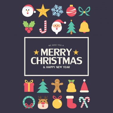 Düz Noel simgeleri seamless modeli öğe vektör arka plan