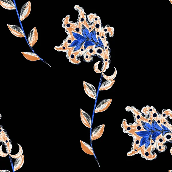 花や葉と水彩シームレスなパターンは 民族的なスタイルで 花飾り 伝統的なペイズリー模様 テキスタイルデザインのテクスチャ 部族の民族ヴィンテージシームレスパターン — ストック写真