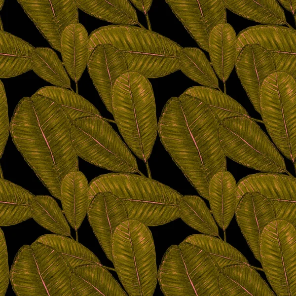 Belo Padrão Sem Costura Com Folhas Tropicais Flores Desenhadas Com — Fotografia de Stock