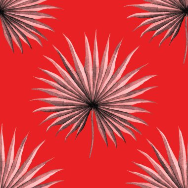 Tekstil tasarımı için suluboya tropikal yapraklara sahip modern soyut ve pürüzsüz desen. Geçmişe dönük parlak yaz geçmişi. Orman yaprakları çizimi. Mayo botanik tasarımı. Antika egzotik baskı.