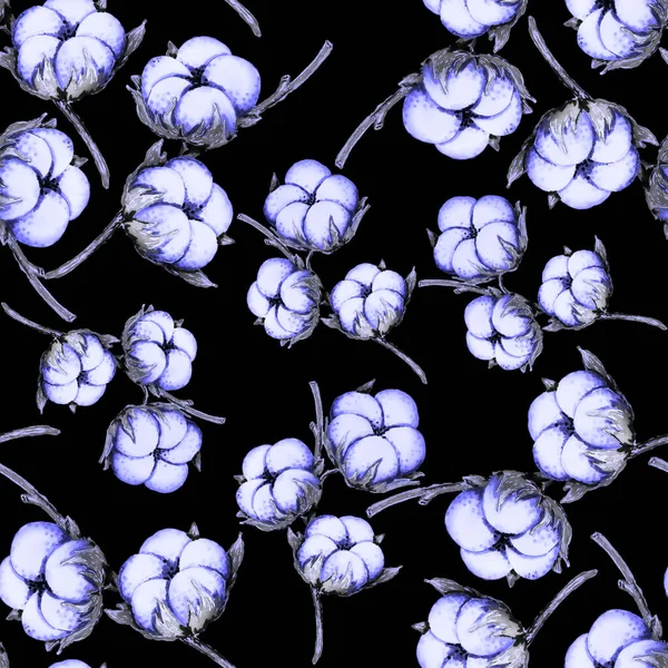 Απρόσκοπτη Μοτίβο Ζωγραφισμένα Στο Χέρι Λουλούδια Αγκινάρα Ορχιδέα Βαμβάκι Παπαρούνα — Φωτογραφία Αρχείου