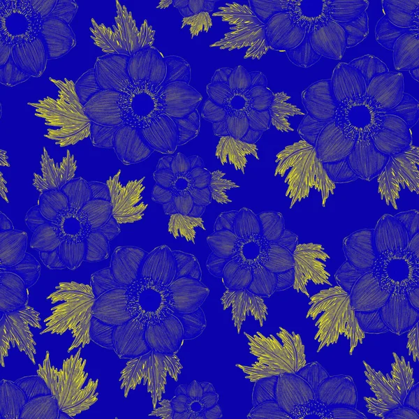 Απρόσκοπτη Μοτίβο Ζωγραφισμένα Στο Χέρι Λουλούδια Αγκινάρα Ορχιδέα Βαμβάκι Παπαρούνα — Φωτογραφία Αρχείου