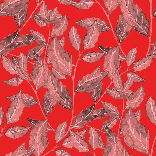 葉と水彩シームレスパターン 明るい夏や春の印刷任意の目的のために カラフルな手描きイラスト ヴィンテージのナチュラルパターン 有機的背景 — ストック写真
