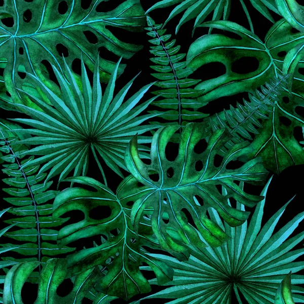 Современный Абстрактный Бесшовный Рисунок Акварелью Тропических Листьев Текстильного Дизайна Ретро — стоковое фото