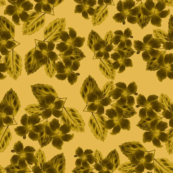 Mooi Naadloos Patroon Met Tropische Bladeren Bloemen Getekend Met Gekleurde — Stockfoto