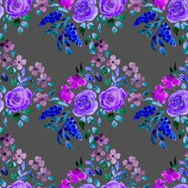 Elle çizilmiş soyut çiçeklerle sulu boya deseni. Bahar buketli parlak bir iz. Aquarelle çiçek desenli soyut bir şekil. Herhangi bir tasarım için desenli çiçek deseni.