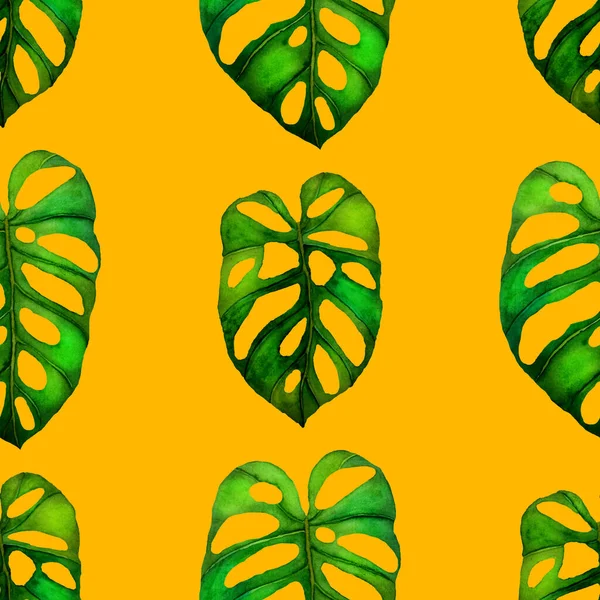 テキスタイルデザインのための水彩熱帯の葉と現代抽象的なシームレスパターン レトロな明るい夏の背景 ジャングルの葉のイラスト 水着植物デザイン ヴィンテージエキゾチックな Print — ストック写真