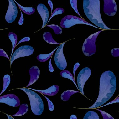 Çiçekli ve yapraklı suluboya desenler etnik tarzda. Çiçek süsleme. Geleneksel şal deseni. Tekstil tasarım dokusu. Kabilesel etnik klasik dikişsiz model..