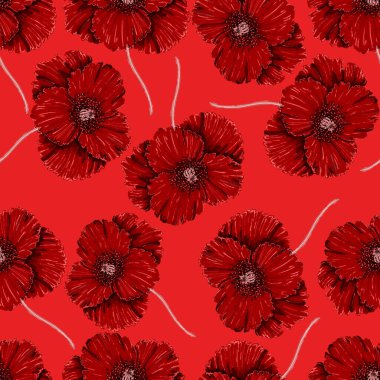 El yapımı çiçeklerle kusursuz desen: enginar, orkide, pamuk, haşhaş, lale, okaliptüs. Herhangi bir amaç için parlak bahar ya da yaz baskısı. Dekoratif çiçek deseni. Renkli doğa arkaplanı.