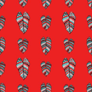 Tasarım için yaratıcı renkli tropikal yapraklara sahip modern soyut, pürüzsüz desen. Geçmişe dönük parlak yaz geçmişi. Orman yaprakları çizimi. Mayo botanik tasarımı. Antika egzotik baskı.