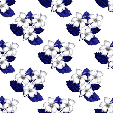 Renkli kalemlerle çizilmiş tropikal yaprakları ve çiçekleri olan güzel, pürüzsüz bir desen. Geçmişe dönük parlak yaz geçmişi. Orman yaprakları çizimi. Mayo botanik tasarımı. Antika egzotik baskı.