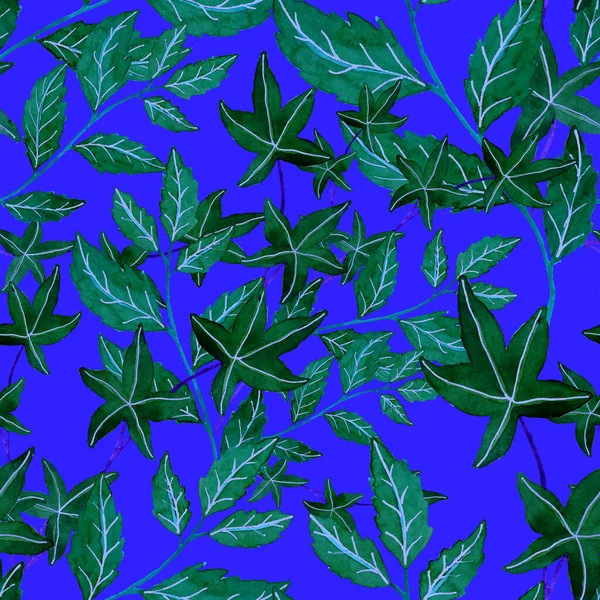 Watercolor seamless pattern with leaves. Bright summer or spring print for any purposes. Colorful hand drawn illustration. Vintage natural pattern. Organic background.