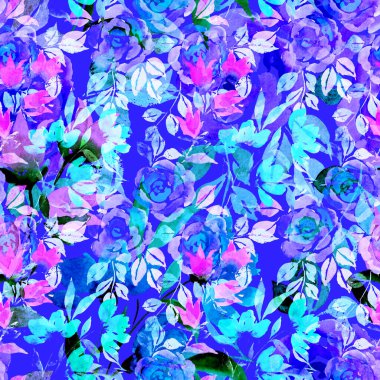 Çiçek buketli suluboya desenli. Klasik botanik çizimi. Her türlü tasarım için zarif bir dekorasyon. Renkli ve soyut çiçekli moda baskısı. Suluboya dokusu.