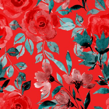 Çiçek buketli suluboya desenli. Klasik botanik çizimi. Her türlü tasarım için zarif bir dekorasyon. Renkli ve soyut çiçekli moda baskısı. Suluboya dokusu.